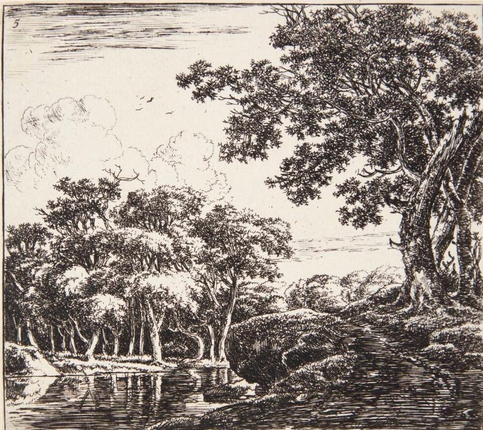 Tre store træer på en bakke by Herman Naiwincx