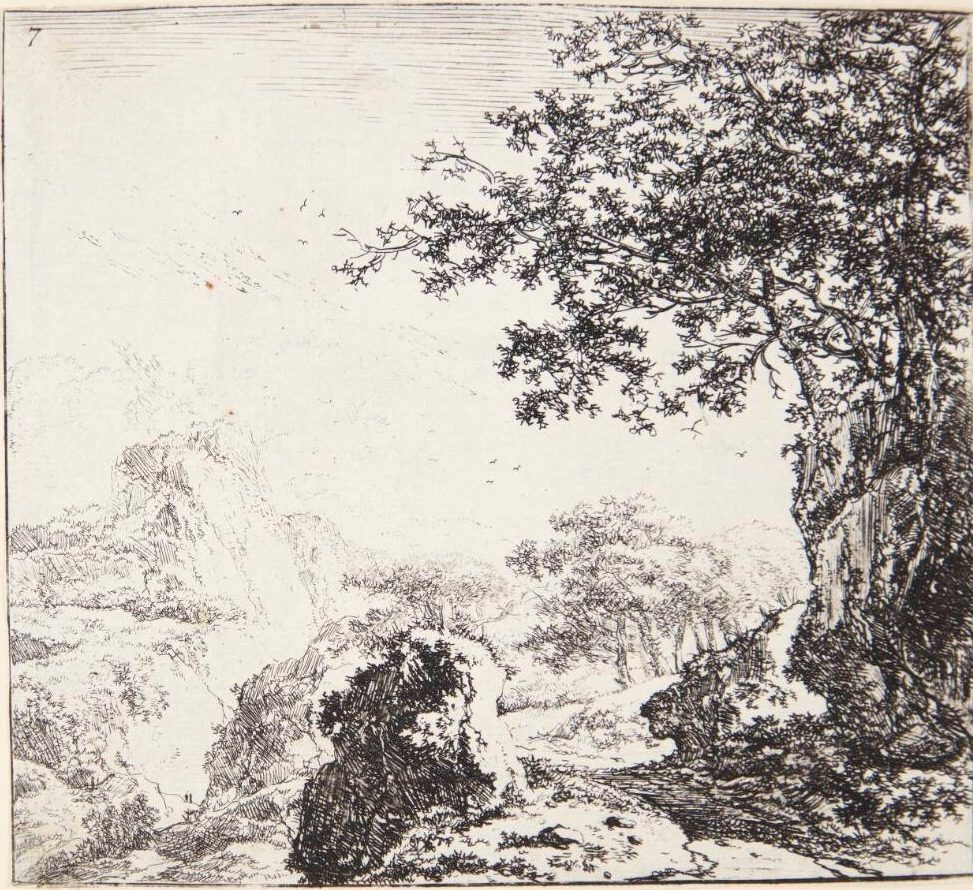 Bjergrigt landskab med en vej by Herman Naiwincx