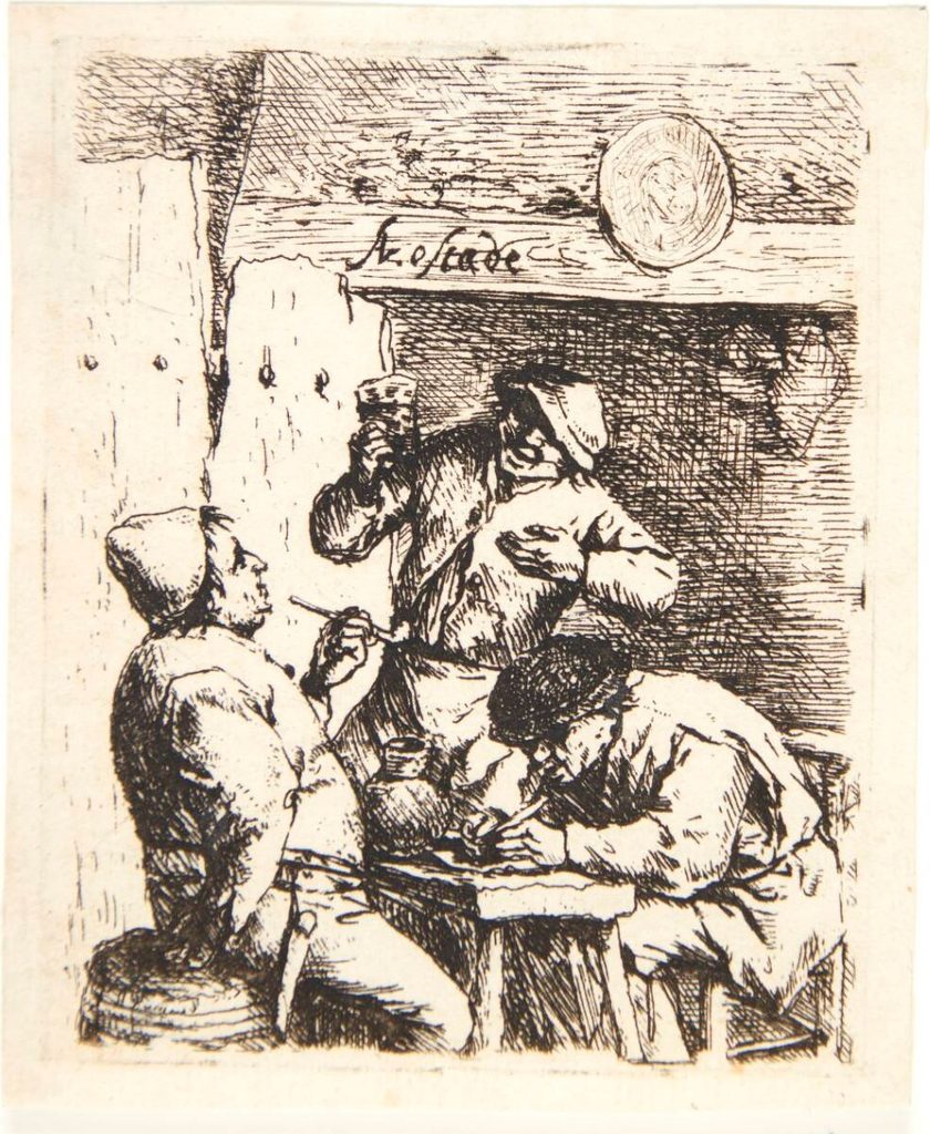 Tre bønder, der ryger og drikker i en krostue by Adriaen van Ostade