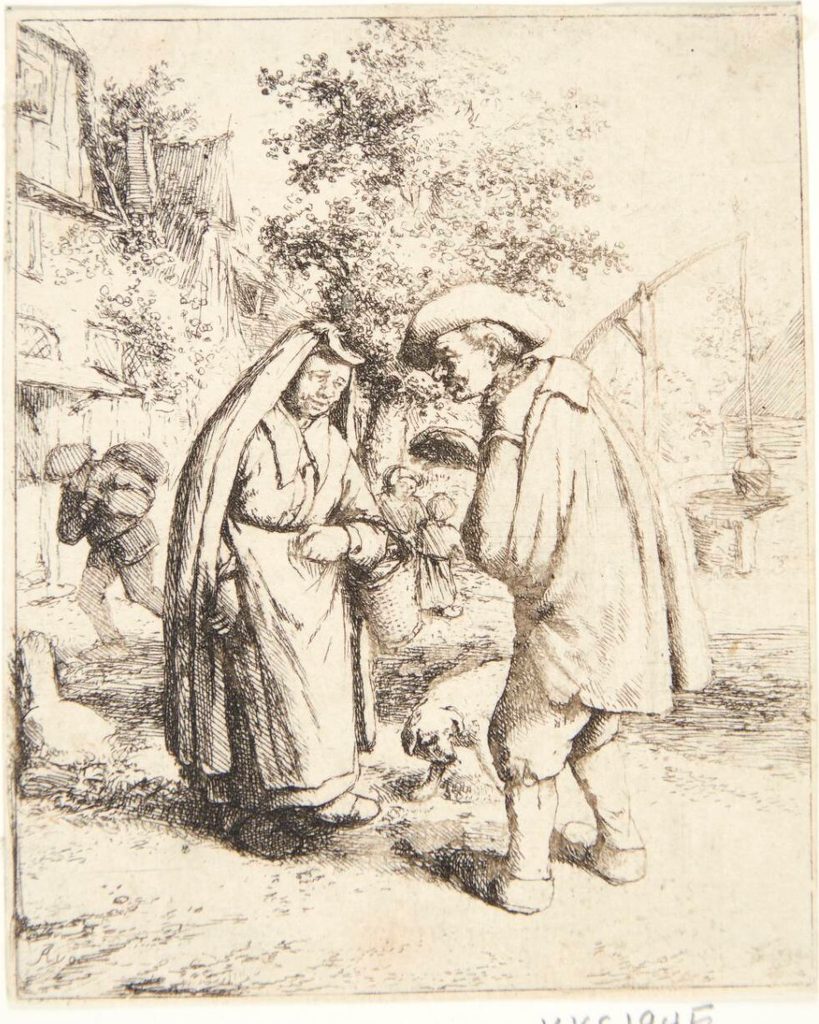 Mand og kvinde i samtale by Adriaen van Ostade