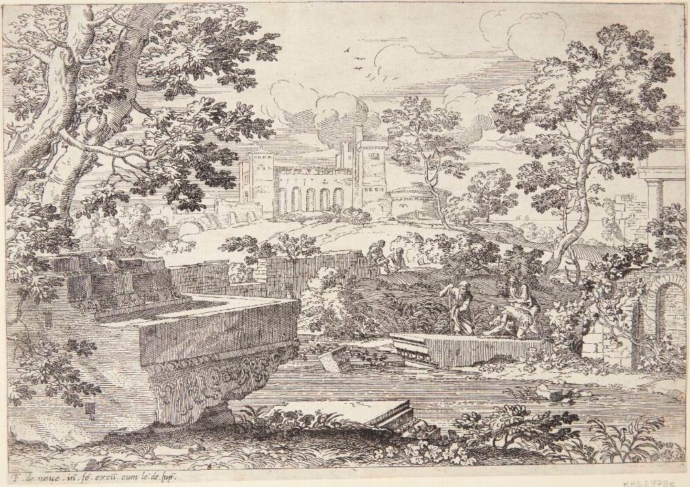 Landskab med en stor kapitæl i forgrunden by Franciscus de Neve