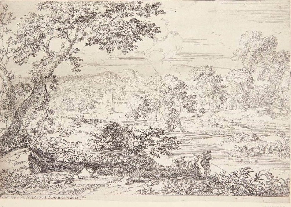 Flodlandskab med tre fiskere by Franciscus de Neve