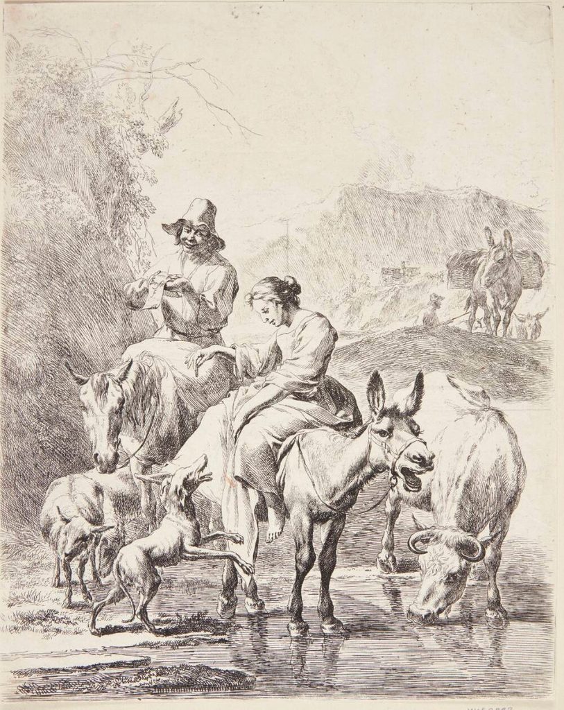 Hyrdinde på et æsel by Nicolaes Berchem