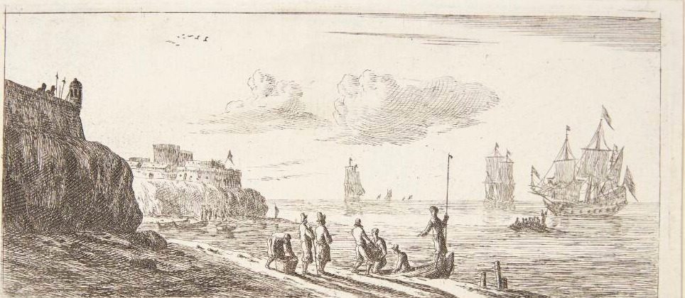Kyststrækning med fæstning og klipper by Reinier Zeeman