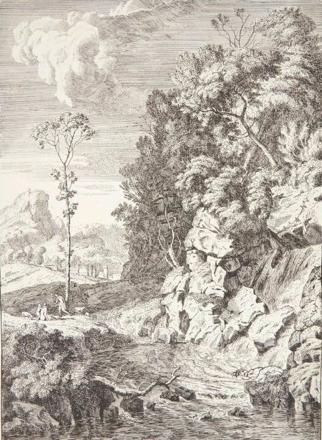 Landskab med et vandfald by Albert Meyering