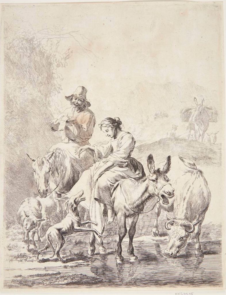 Hyrdinde på et æsel by Nicolaes Berchem