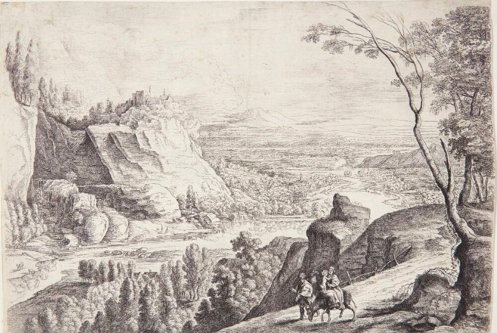 Landskab med flugten til Egypten by Lucas van Uden