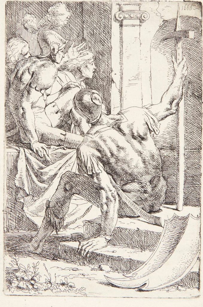 Siddende romersk soldat by Leendert van der Cooghen