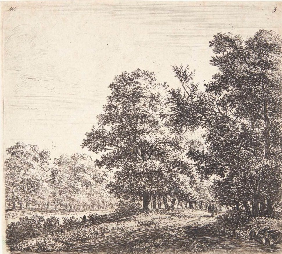 Vejkryds i en skov by Anthonie Waterloo