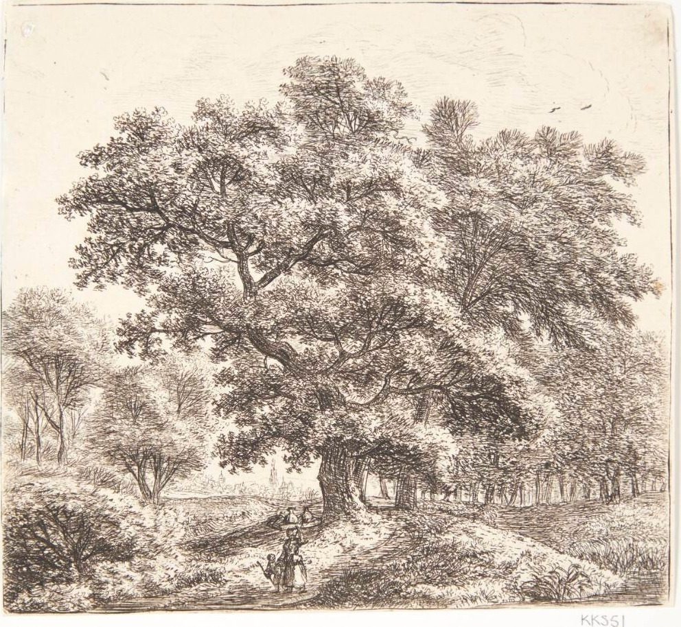 Skovsti med en kvinde og et barn by Anthonie Waterloo