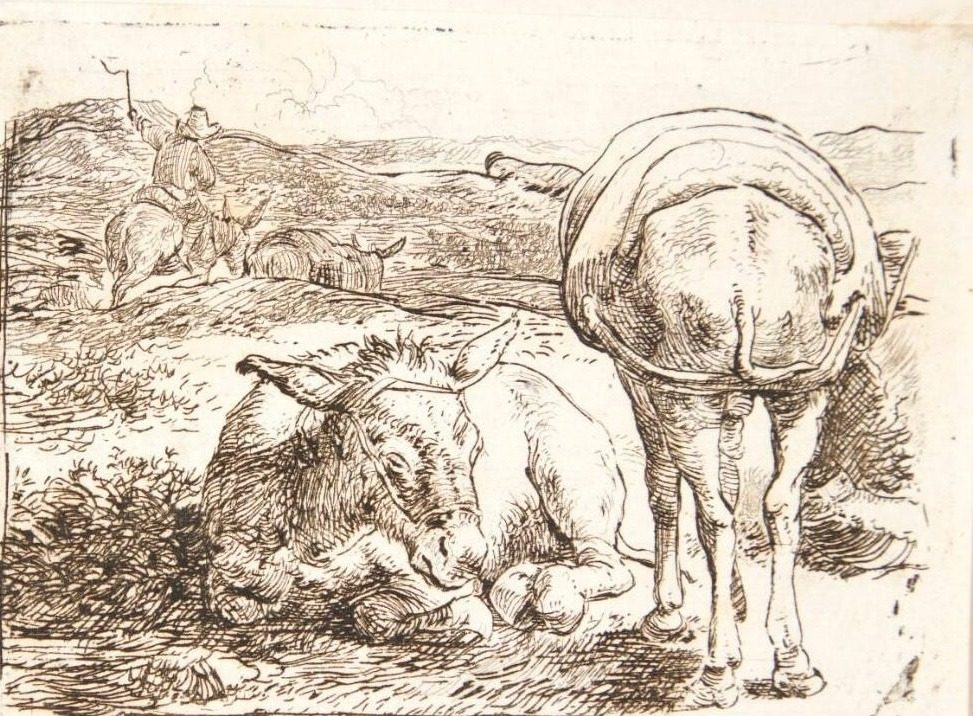To hvilende æsler by Ossenbeeck, Jan van