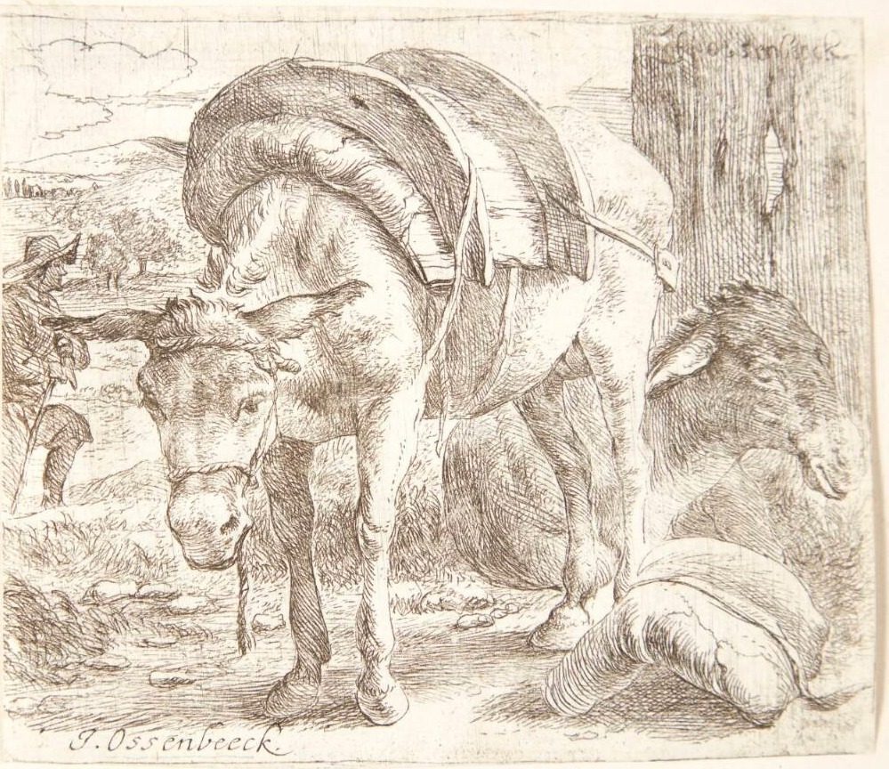En bonde med to æsler by Ossenbeeck, Jan van