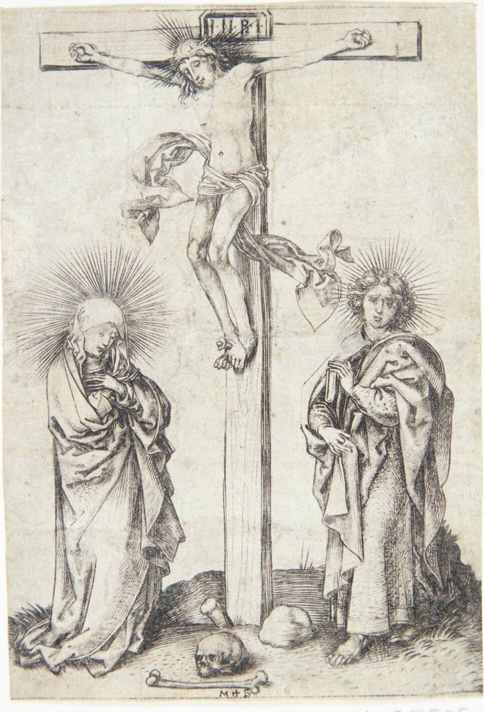 Kristus på korset, med Jomfru Maria og Johannes by Martin Schongauer