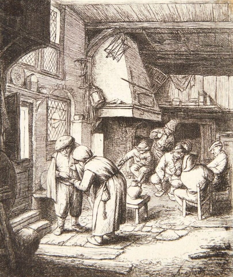 Krostue med bonde, der betaler sin regning by Adriaen van Ostade