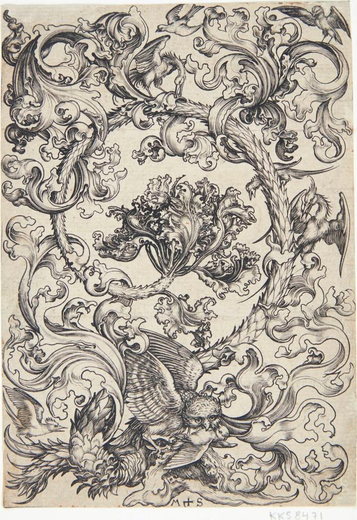 Ornament med fugle, der spotter en ugle by Martin Schongauer