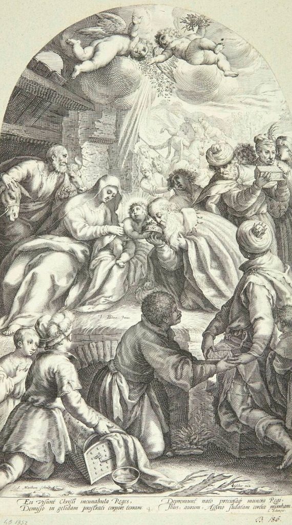 Kongernes tilbedelse by Jacob Matham