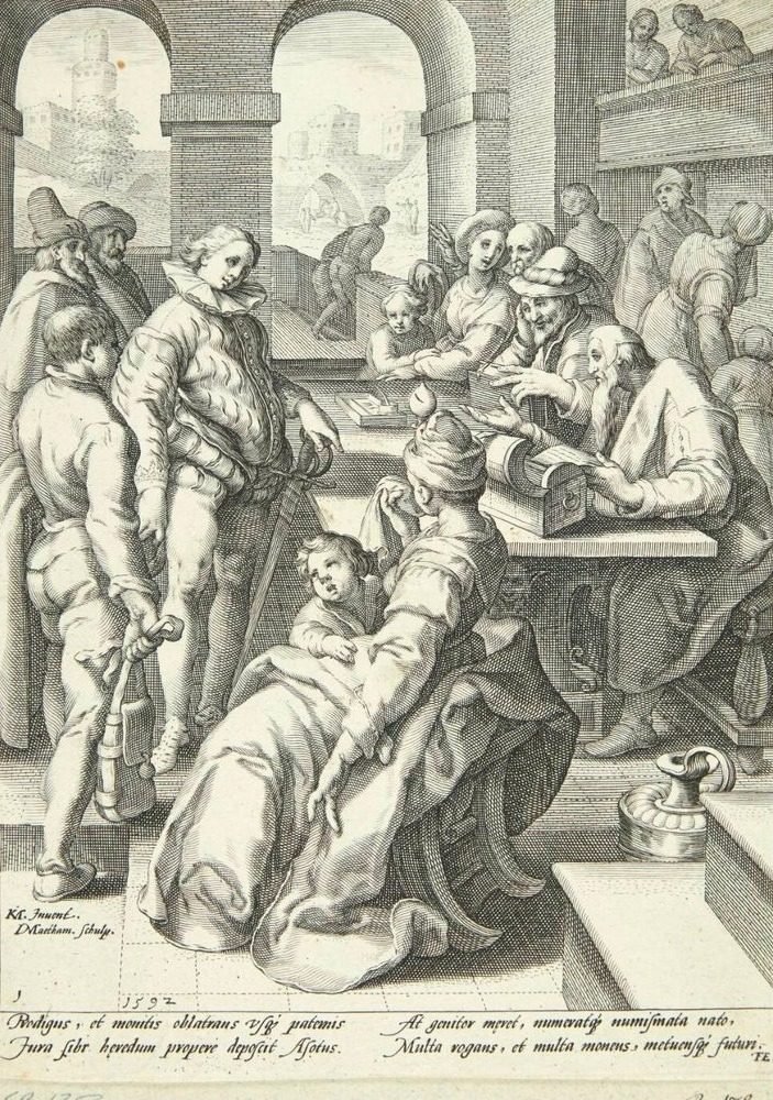 Den fortabte søn modtager sin arv by Jacob Matham