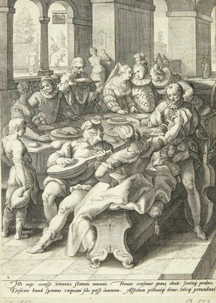 Den fortabte søn øder sin formue bort by Jacob Matham