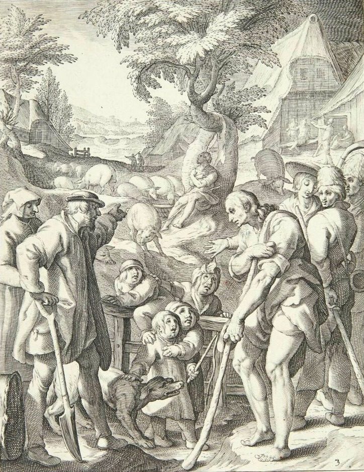 Den fortabte søn ansættes som svinehyrde by Jacob Matham
