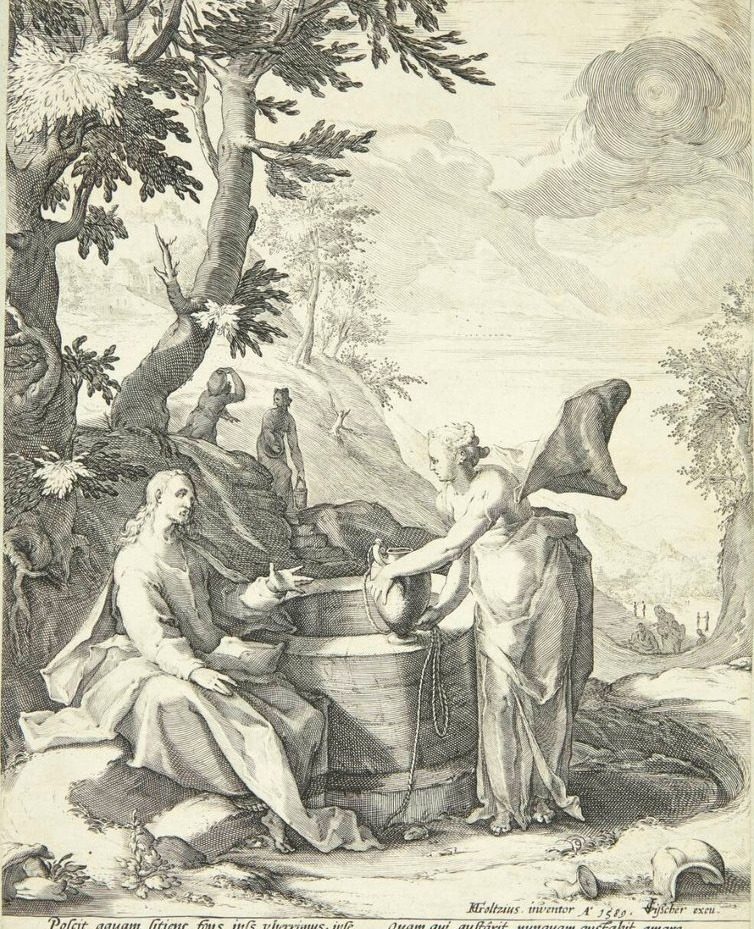Jesus og den samaritanske kvinde by Jacob Matham