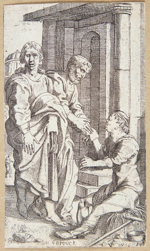 Sankt Peter og Sankt Paulus helbreder en syg foran templet by Moyses van Wtenbrouck