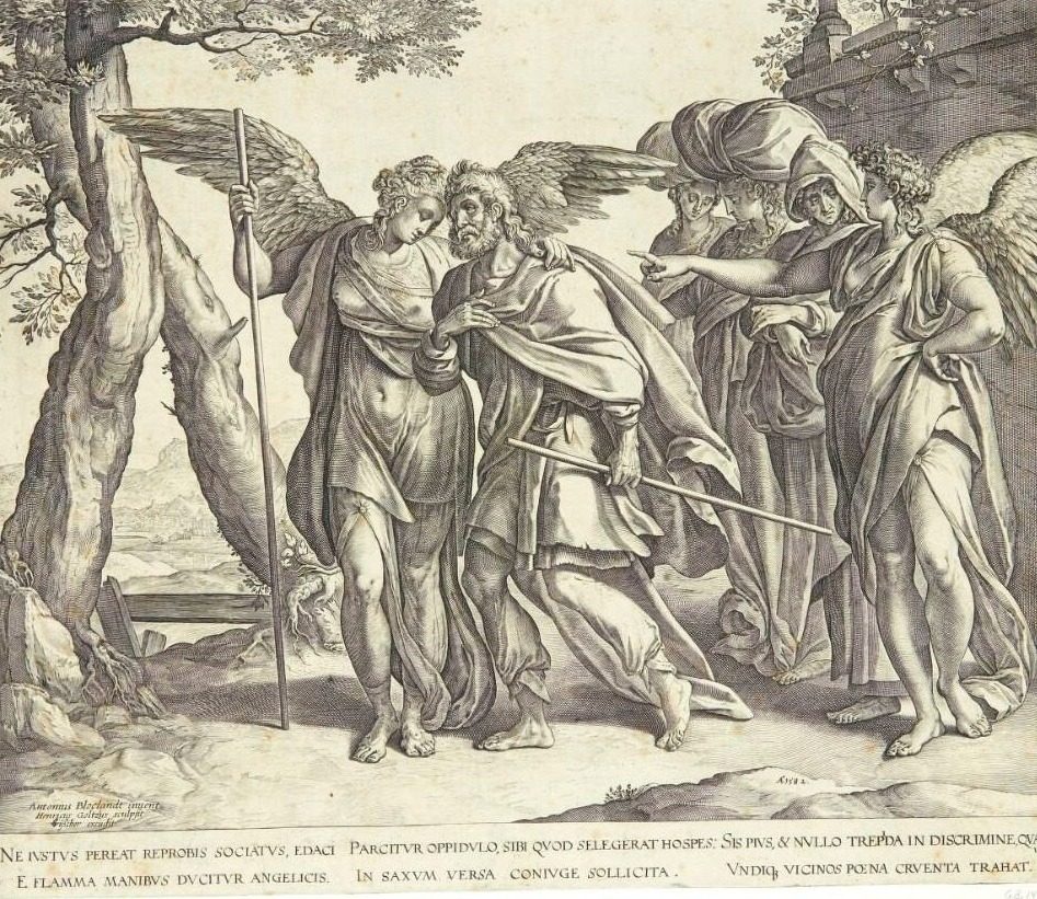 Lot og hans døtre forlader Sodoma by Hendrick Goltzius