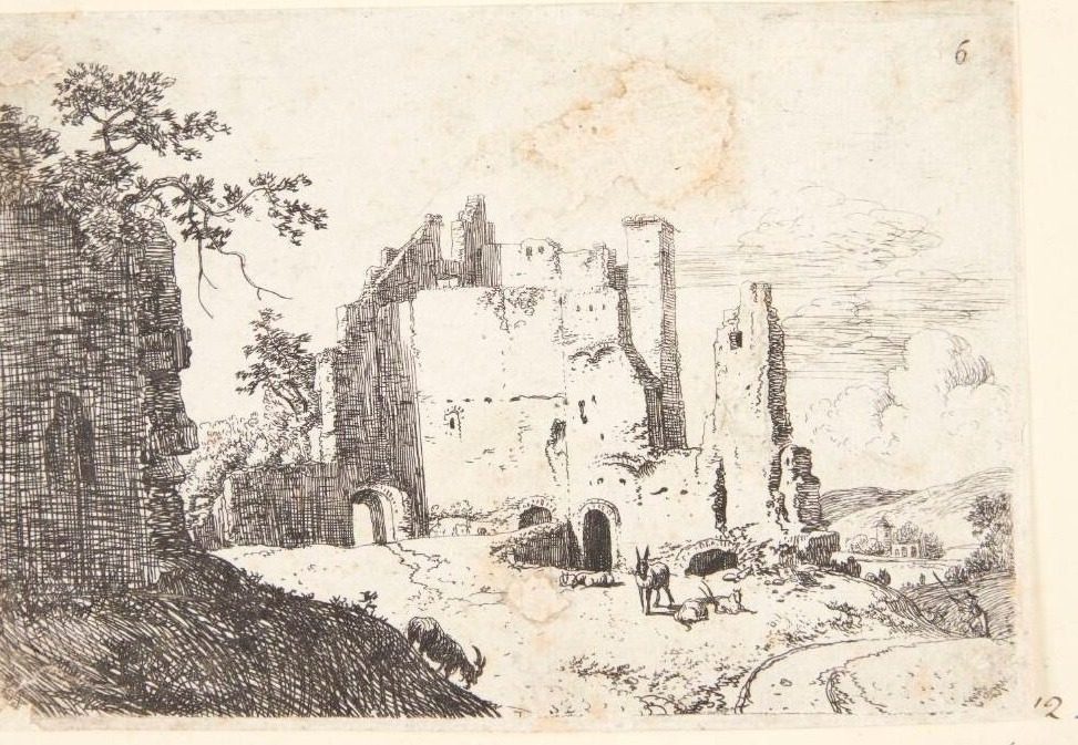 Landskab med en ruin og geder, t.h. en hyrde by Jan van Aken