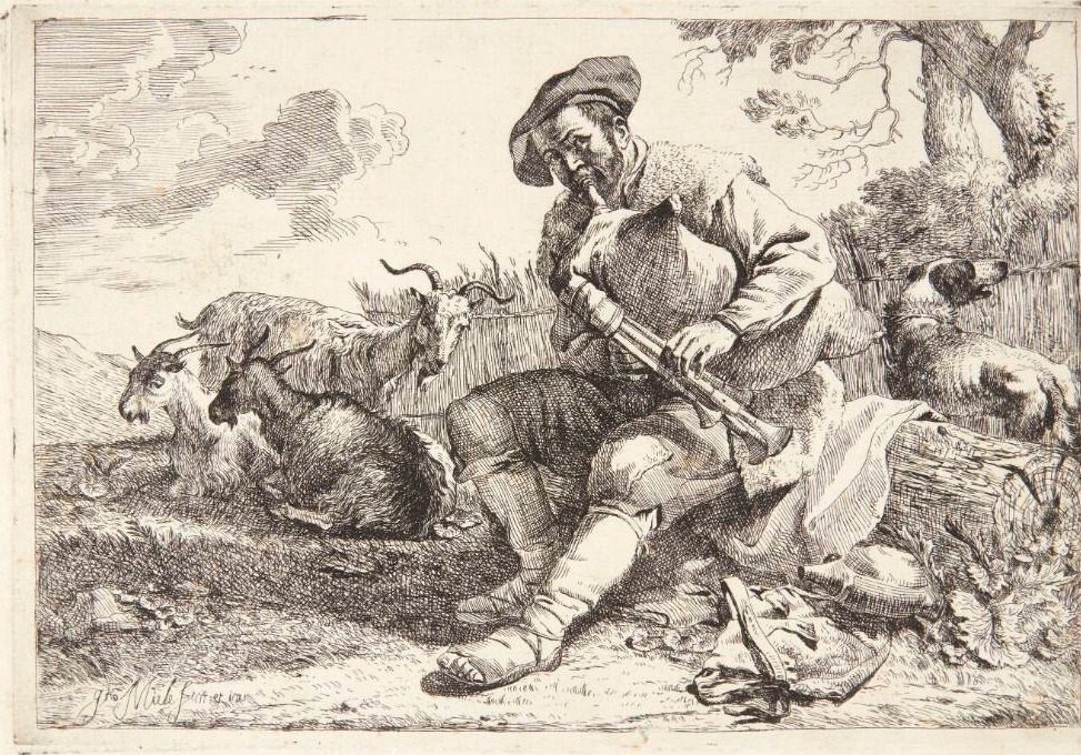 Fårehyrde med en sækkepibe by Jan Miel
