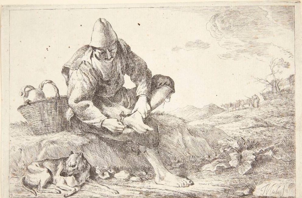 En bonde, der trækker en torn ud af foden by Jan Miel