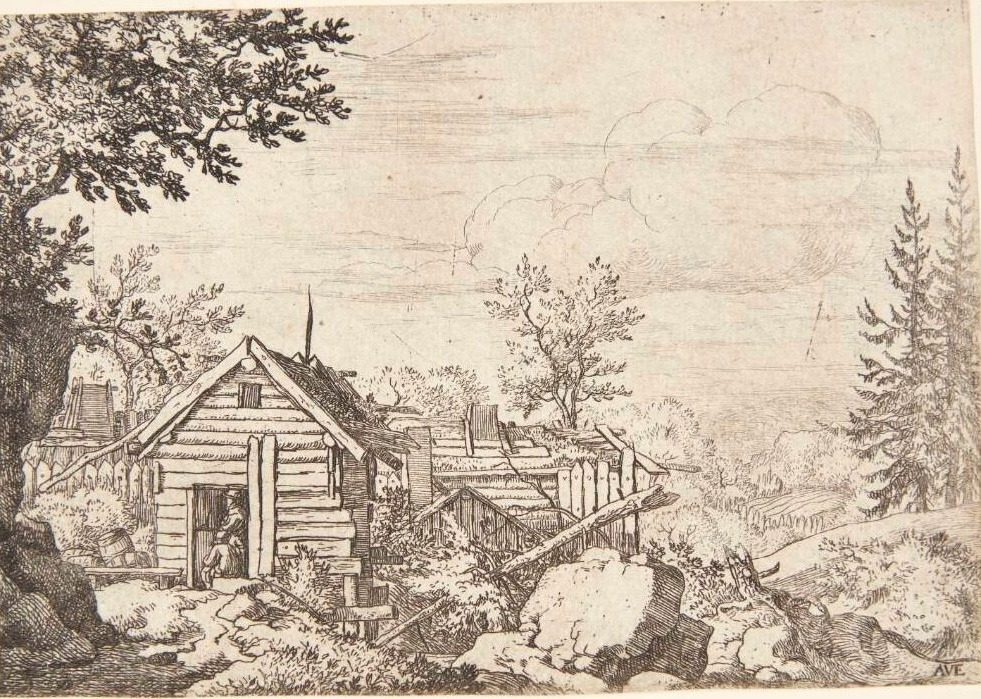 To mænd i døråbningen til en hytte by Allaert van Everdingen