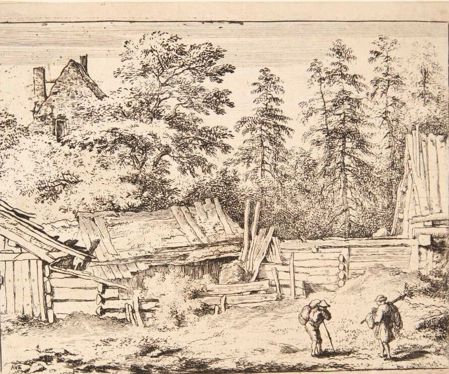Tre forfaldne hytter by Allaert van Everdingen