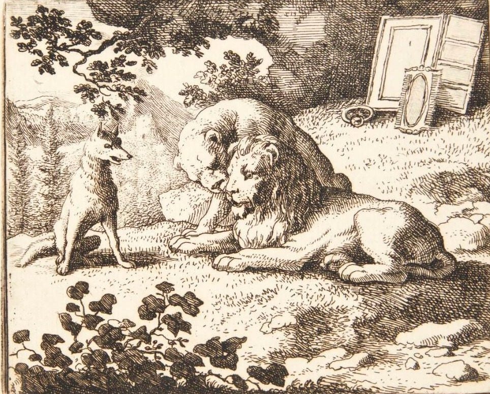 Renard lover løven gaver by Allaert van Everdingen