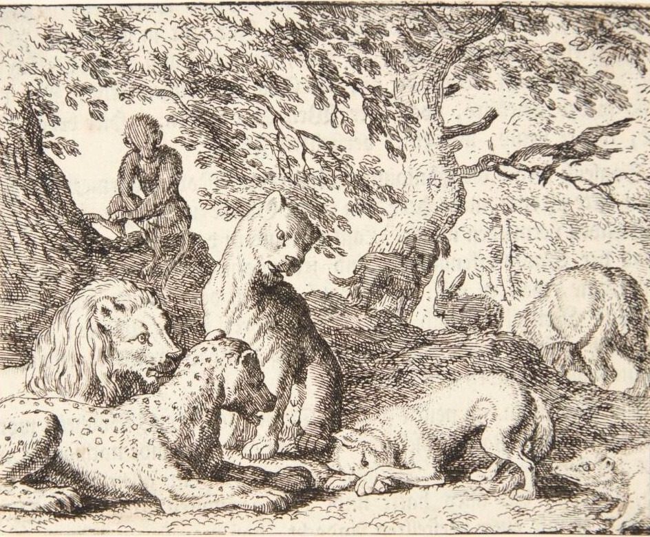 Renard fortæller løven en løgnehistorie by Allaert van Everdingen