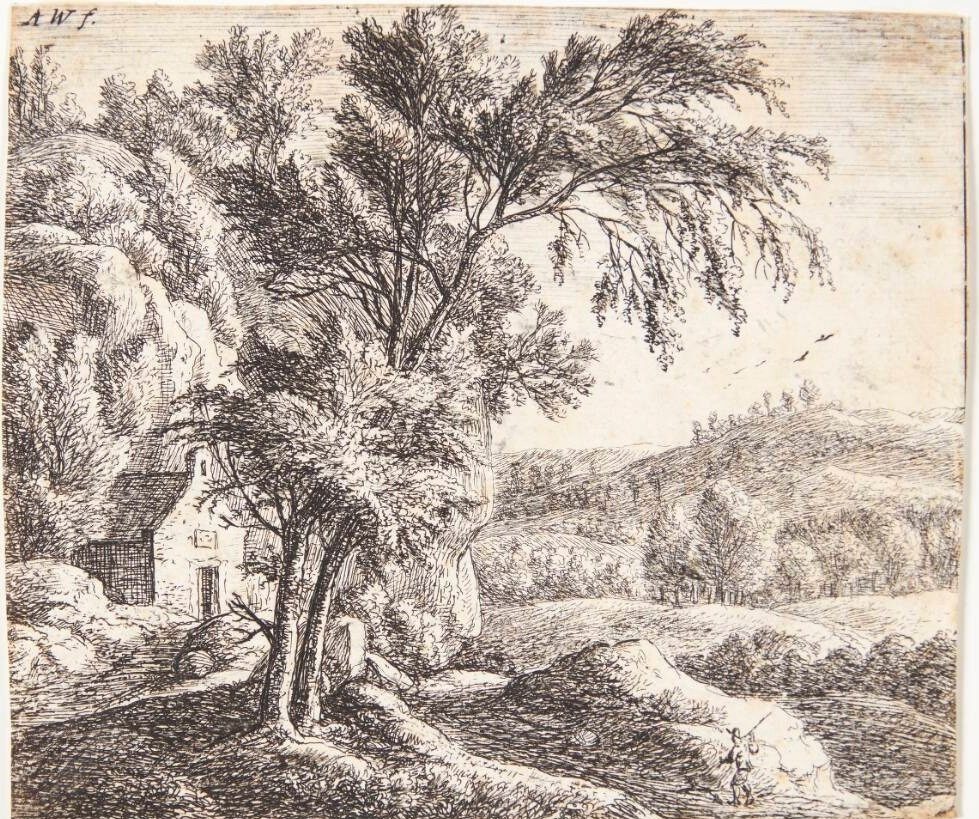 Hytte i et landskab (eremitagen) by Anthonie Waterloo
