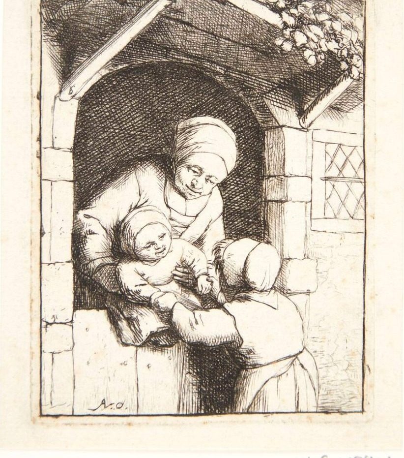 Mor med to børn by Adriaen van Ostade