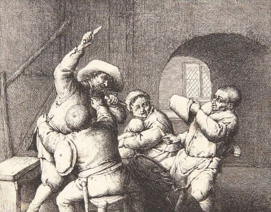 Bønder, der slås by Adriaen van Ostade