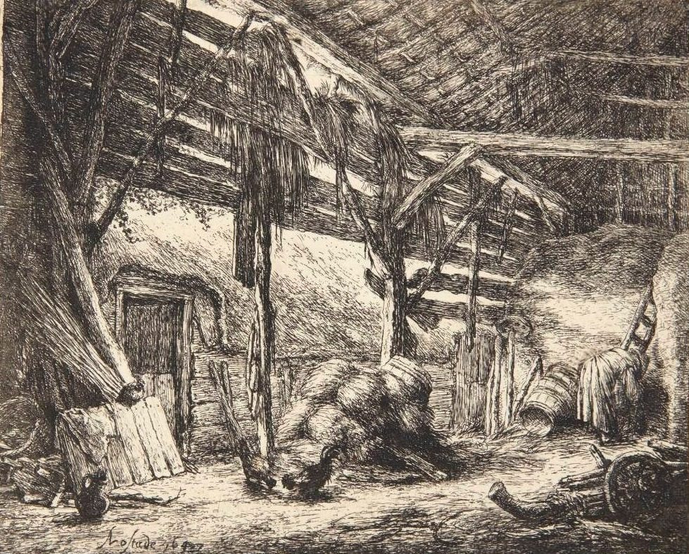 Det indre af en lade by Adriaen van Ostade
