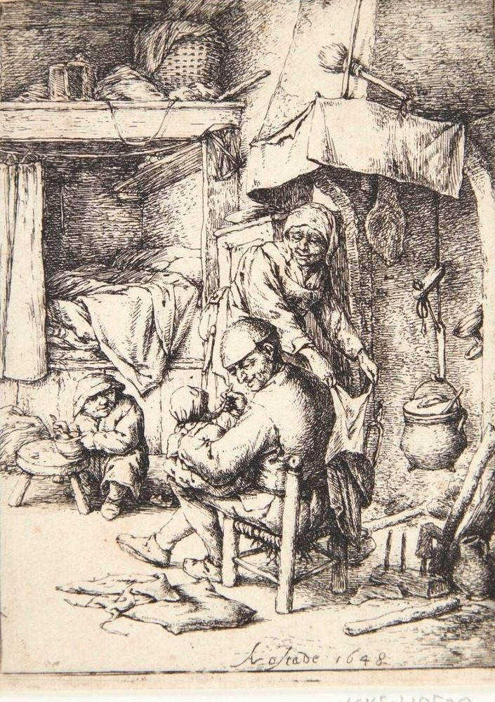 Pater familias. Interiør med en fader, der mader et barn by Adriaen van Ostade