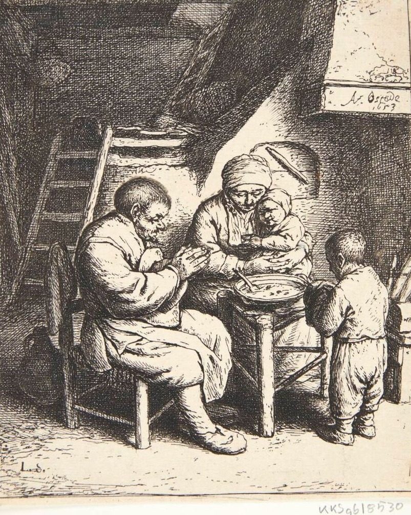 Bondefamilie i bøn by Adriaen van Ostade