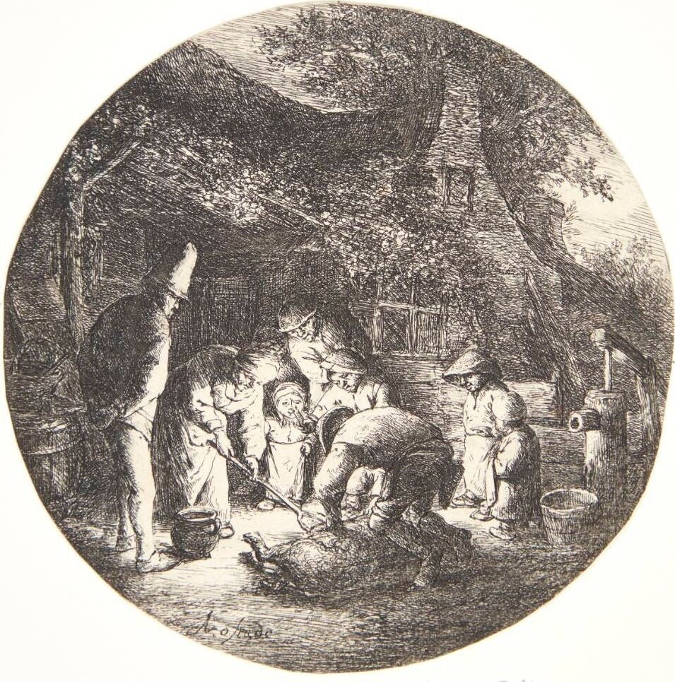 Svinet slagtes by Adriaen van Ostade
