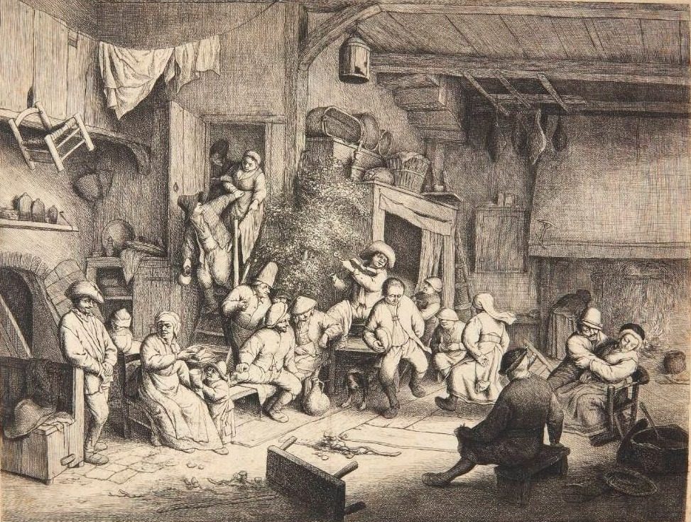 Dansende bønder i en krostue by Adriaen van Ostade