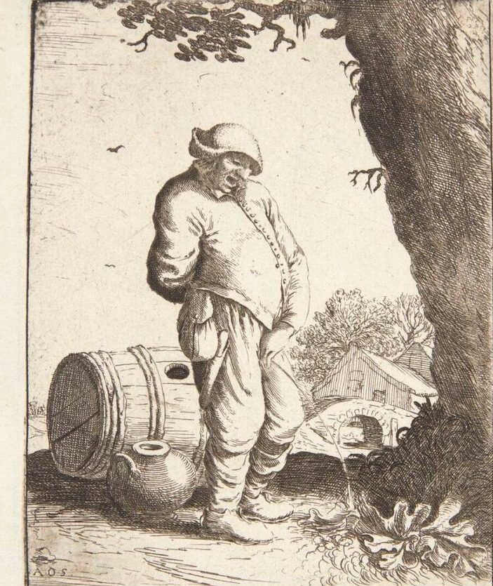 Bonde, der urinerer by Adriaen van Ostade