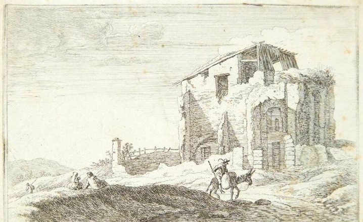 En romersk ruin, i forgrunden en rytter by Herman van Swanevelt