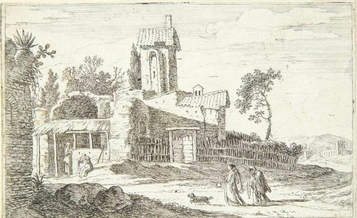 Forfalden romersk bygning med et tårn by Herman van Swanevelt