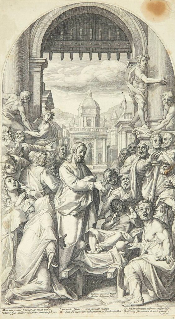 Jesus opvækker enkens søn i Nain by Jacob Matham