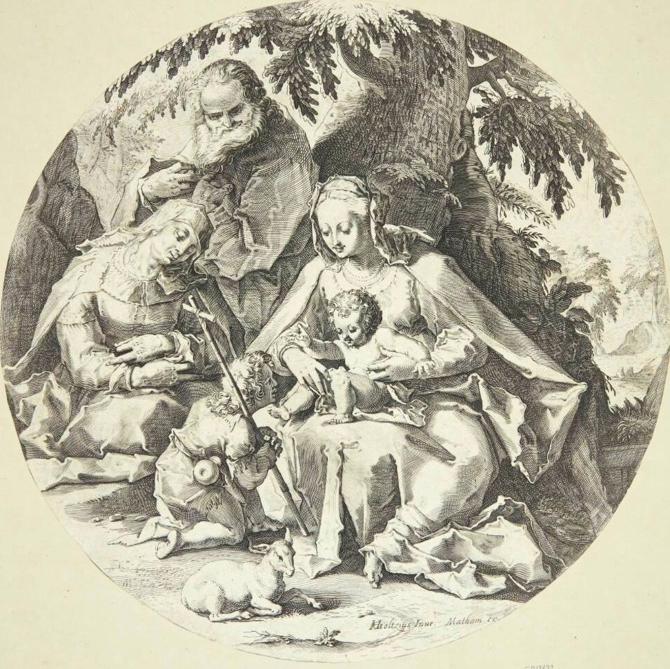Den hellige familie med Sankt Elisabeth og barnet Johannes by Jacob Matham