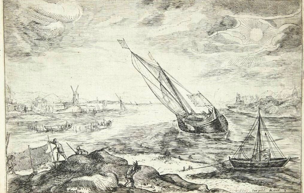 Flodlandskab med fiskerbåde by Gerrit Adriaensz Gauw