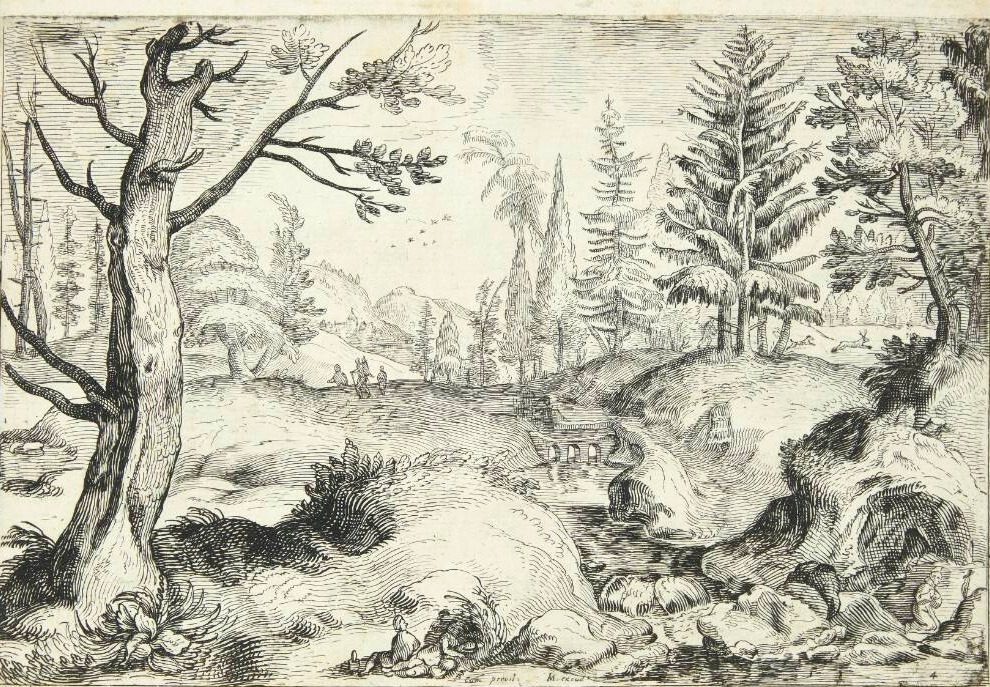 Bakkelandskab med små figurer og en eremit by Gerrit Adriaensz Gauw