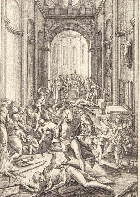 Uenighed i kirken by Hendrick Goltzius