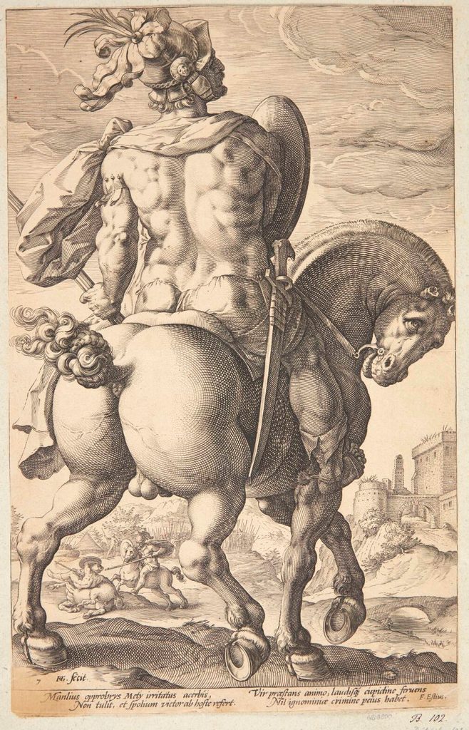Titus Manlius på hesteryg by Hendrick Goltzius